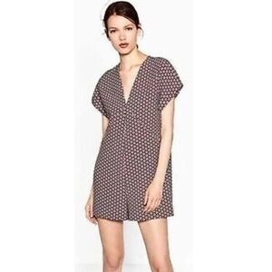 Zara Trafaluc Geometric Printed V-neck Shorts Romper, XL (C1)